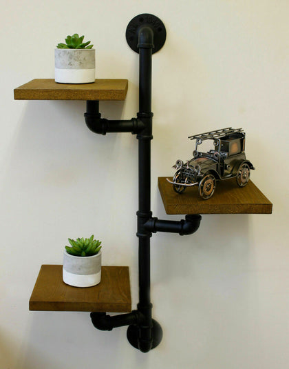 Industrial Pipe&Wood Shelf Wooden Book Shelving Unit Wall Mounted Shelves UK MU#