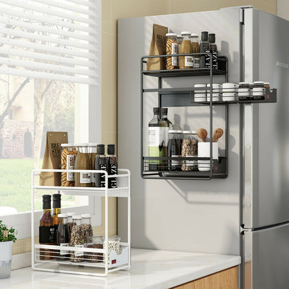 Hanging Magnetic Refrigerator Side Shelf Spice Rack Kitchen Rack &Sliding Drawer