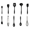 10Pcs Kitchen Silicone Cooking Utensils Set Non-stick Spatula Turner Black