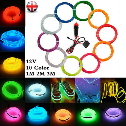 LED Car Interior Atmosphere EL Wire Neon 12V 1/3/5m String Strip Cold Light Lamp