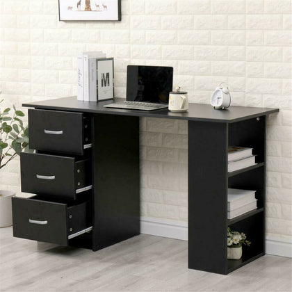 Computer Desk Writing Study Table W/ 3 Drawers 3 Shelf Home Study Book Shelf UK