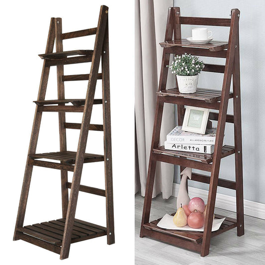 4 Tier Ladder Book Shelf Bookcase Garden Flower Plant Pot Display Rack Wooden
