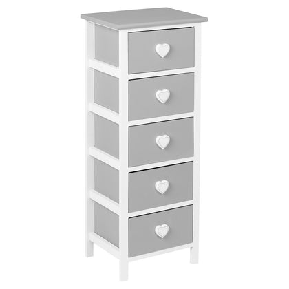 HARTLEYS WHITE & GREY 5 DRAWER HEART STORAGE UNIT/CHEST OF DRAWERS/GIRLS BEDROOM