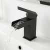 Bathroom Modern Waterfall Black Basin Sink Mono Square Mixer Tap Filler Waste