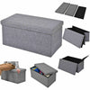 Large Grey Linen Folding Storage Ottoman Pouffe Two Seats Foot Stool Storage Box