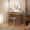 Modern Dressing Table Stool Set Makeup Mirror with LED Lights Wooden 2 Drawers