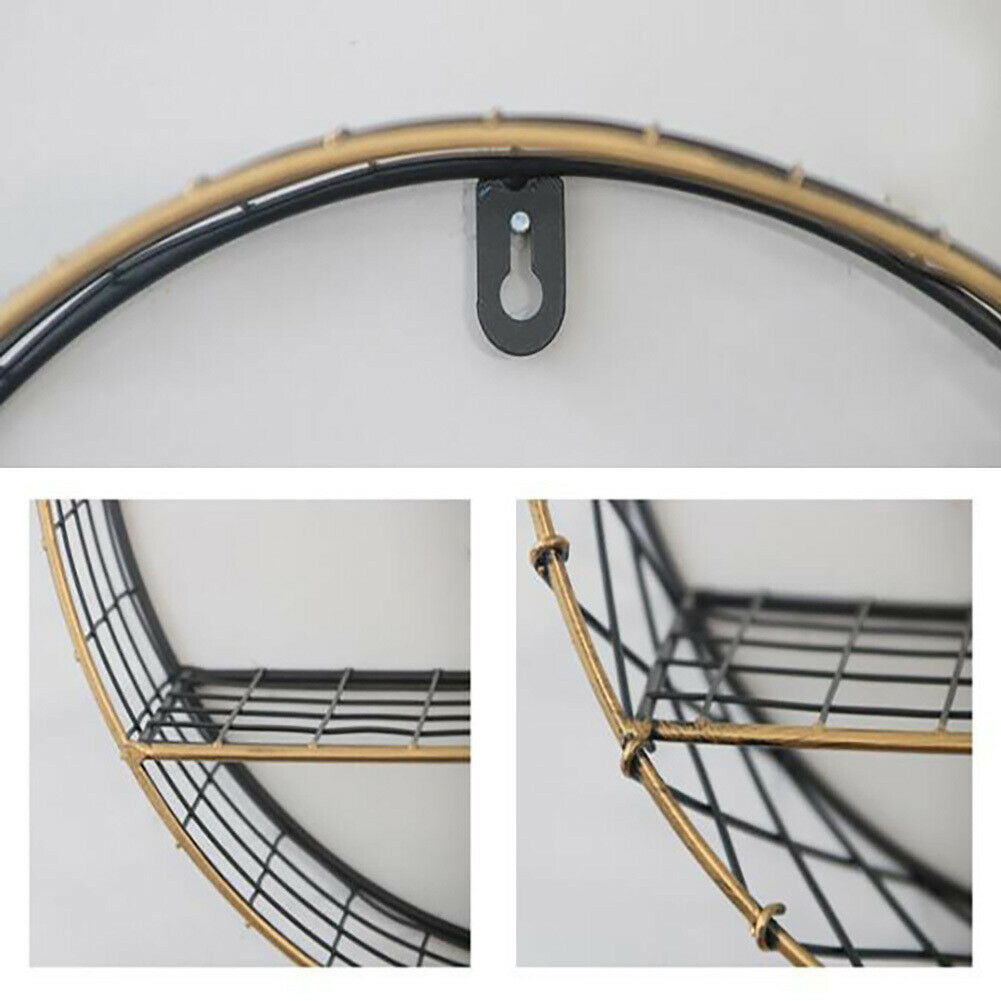 Retro Metal Wall Shelf Industrial Style Round Storage Display Rack Shelving Unit