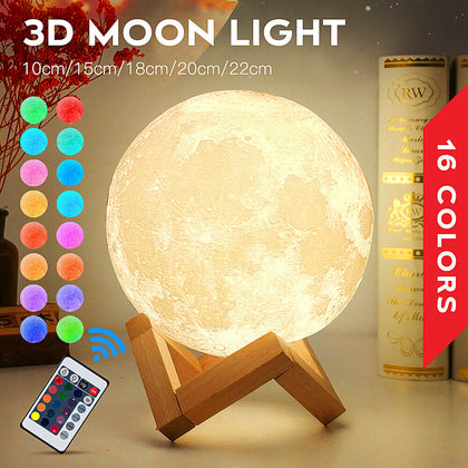Rechargeable Moon Lamp Night Light Kids Dimmable LED Color Change 3D Dimmable