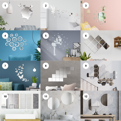 Mirror Tile Wall Sticker Self Adhesive Room Decor Stick On Art Home Decal DIY