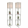 Shelf LED Floor Lamp Light Fabric Shade Open Storage Bedroom Livingroom Modern