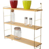 3 Tier Mounted Wall Floating Shelves. Decorative Shelf. Gold Metal & Solid Wood.