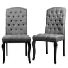 2PCS Chesterfield Fabric Dining Chair Button Backrest Chairs High Back Wood Legs