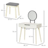 HOMCOM Dressing Table Vanity Set Make Up Desk with Round Mirror & Stool White