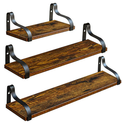 Set of 3 Corner Wall Shelves Industrial Style Metal Wood Shelving Shelf Storage