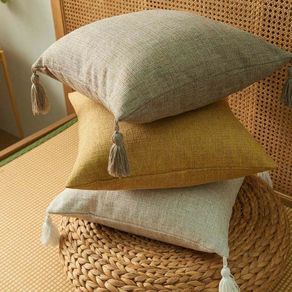 Linen Cotton Pillow Cover With Tassels Home Decor Cushion Cover 45x45cm