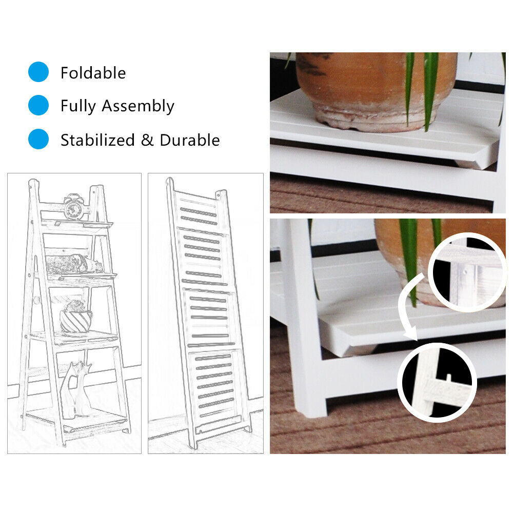 Folding 4 Tier Plant Flower Pot Shelf Stand Bookcase Storage Display Ladder