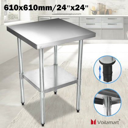 2x2FT Stainless Steel Work Bench Commercial Catering Table Kitchen WorkTop Prep