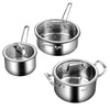 3 Piece Stainless Steel Pot Kitchen Cookware Set W/ Frying Pan Stockpot Milk Pot