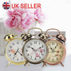 UK Night Light Classic Double Bell Desk Alarm Clock Quartz Movement Bedside Hot