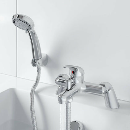 Bathroom Bath Shower Mixer Tap with Handset Chrome Modern Curved Single Lever