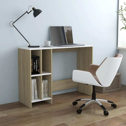 Modern Small Writing Table PC Laptop Office Computer Desk Shelves Shelf Storage