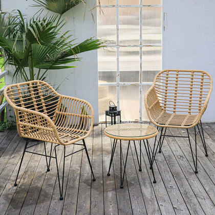 3PC PE Rattan Furniture Set Garden Outdoor 2 ArmChairs w/ Cushion 1 Coffee Table