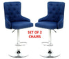 Blue Bar stools, 2 X Blue Linen Button Detail Premium Monteray swivel Barstools (BLUE)