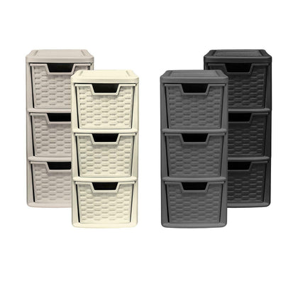 3 Drawer Medium Rattan Tower Units in Black, Slate Grey, Cream & Mushroom