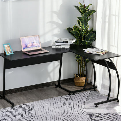 L Shaped Corner Desk Home Office Study w/ Steel Frame Adjustable Feet