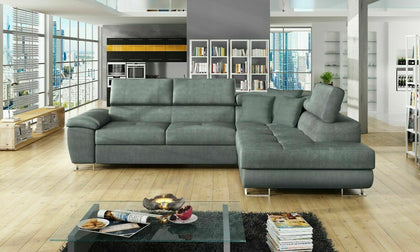 Sofa Anton- L Shape Corner Sofa Bed +Storage - Leather/Fabric - Black,White/Grey