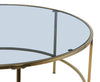 Coffee Table Centre Accent Table Glass 90cm Round Smoked Glass Gold Metal Frame