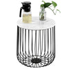 Retro Metal Wire Round Wood Storage Coffee Side Table Basket Home Furniture