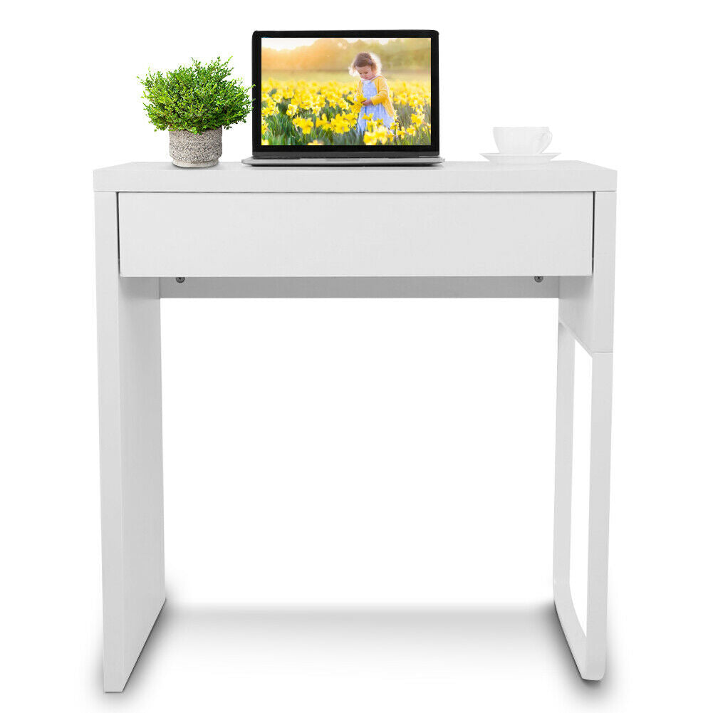 Small White Computer Desk with Drawer Laptop PC Table Home Office Work ...