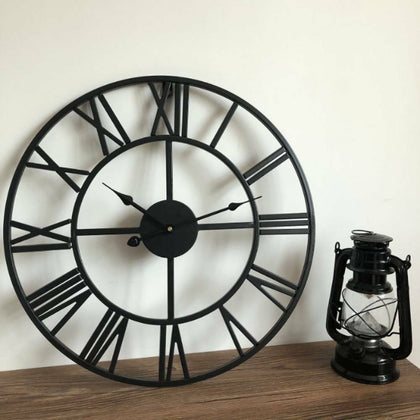 Metal 40CM 3D Wall Clock Round Antique Industrial Roman Numeral Home Cafe Decor
