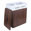 Double Brown Laundry Hamper Bamboo Basket Clothes Storage Organizer Bag Lid