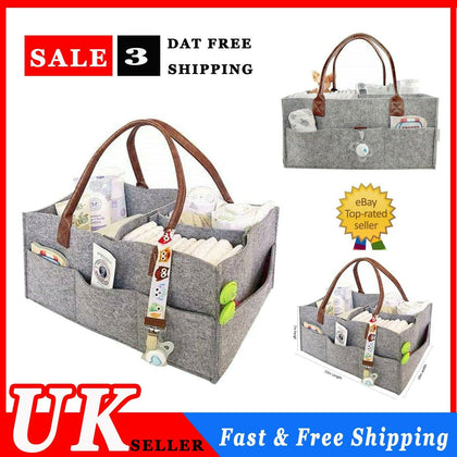 Baby Diaper Organizer Caddy Felt Changing Nappy Kids Storage Carrier Bag Gray
