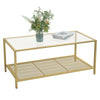 Coffee Table, Cocktail Table with Tempered Glass Top and Mesh Shelf LGT031A01