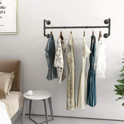 Wall Mounted Clothes Rail Hanging Rack Iron Pipe Laundry Garment Display Hanger