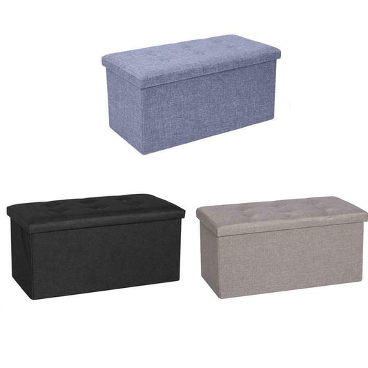 2 SEATER LARGE FOLDING STORAGE OTTOMAN BENCH SEAT BLANKET TOY BUTTON CHEST BOX