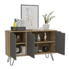 Sideboard or TV Stand Cabinet 3 Door Cupboard Bleached Pine & Stone Effect Doors