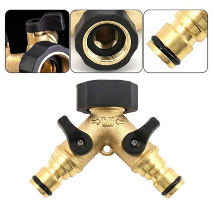 3/4'' 2-Way Double Garden Brass Tap Water Hose Pipe Splitter Adapter Connector