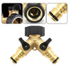 3/4'' 2-Way Double Garden Brass Tap Water Hose Pipe Splitter Adapter Connector