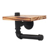 Modern Urban Style Iron Pipe Toilet Paper Holder Roller With Wood Shelf Wall
