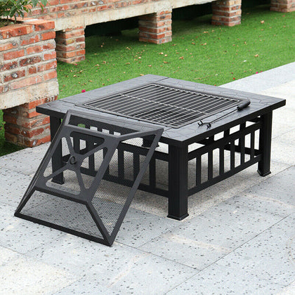 Large 81cm Outdoor Firepit BBQ Barbecue Grill Mesh Brazier Garden Stove Heater