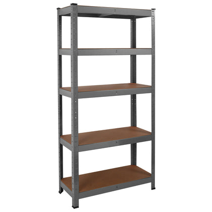 5 Tier Boltless Racking Shelf Heavy Duty Steel & MDF Workbench Storage in Grey