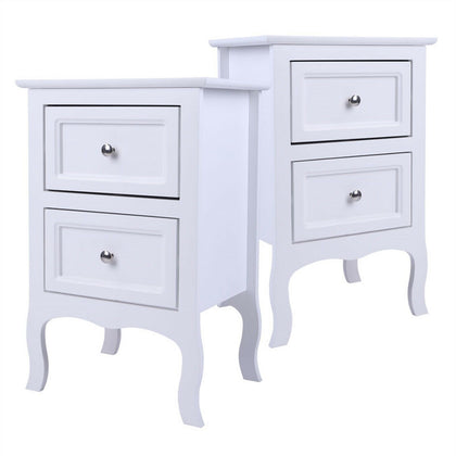 2 X Modern Country Style 2 Drawer Bedside Cabinet Tables White Sold as a PAIR