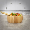 Large Bamboo Salad Bowls 25cm or Fruit Holder With 2 Salad Serving Utensils