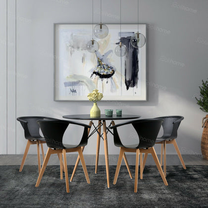 Round Table & 2/4 Chairs Set Plastic Armchairs Wood Leg Office Lounge Home Black