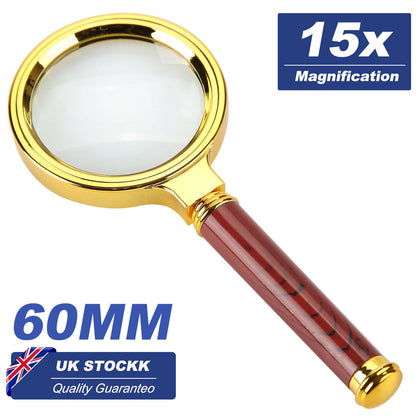 Handheld Magnifying Glass 90mm 15x Magnifier Loupe Reading Jewelry Aid Big Large