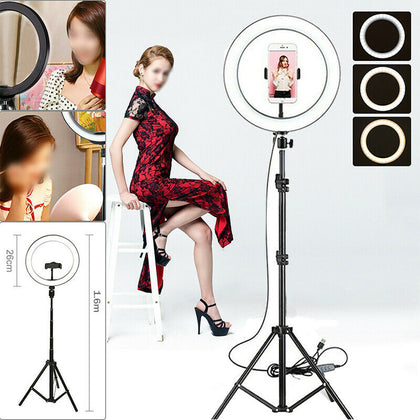 10 Inch LED Ring Light With Tripod and Phone Holder Make-up for Camera iPhone UK